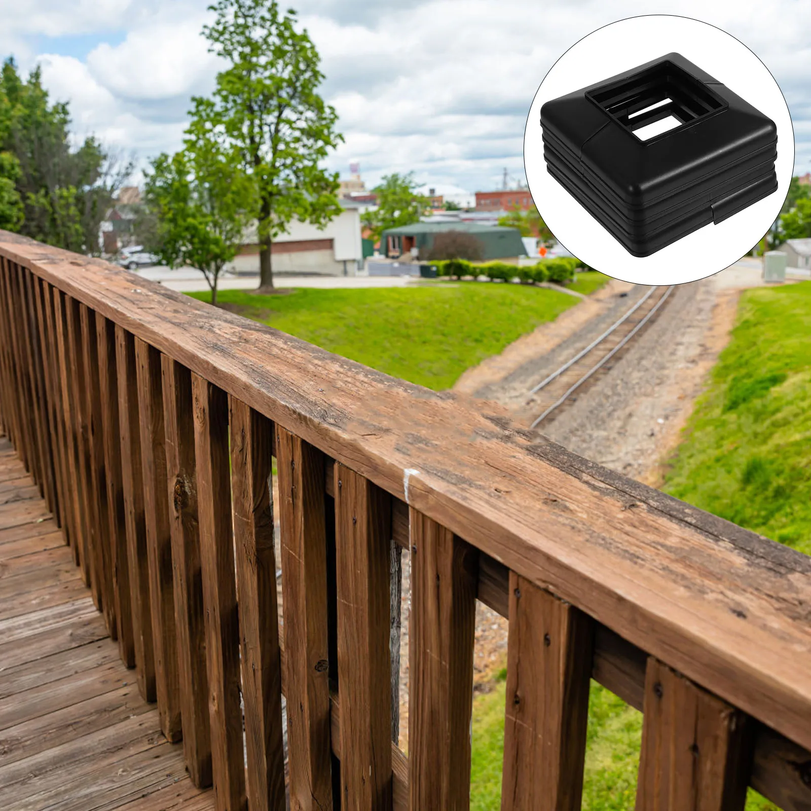 

4pcs Plastic Post Base Covers Pvc Deck Column Skirt Decorative Stair Rail Black Durable Easy Install Railing Base Cover