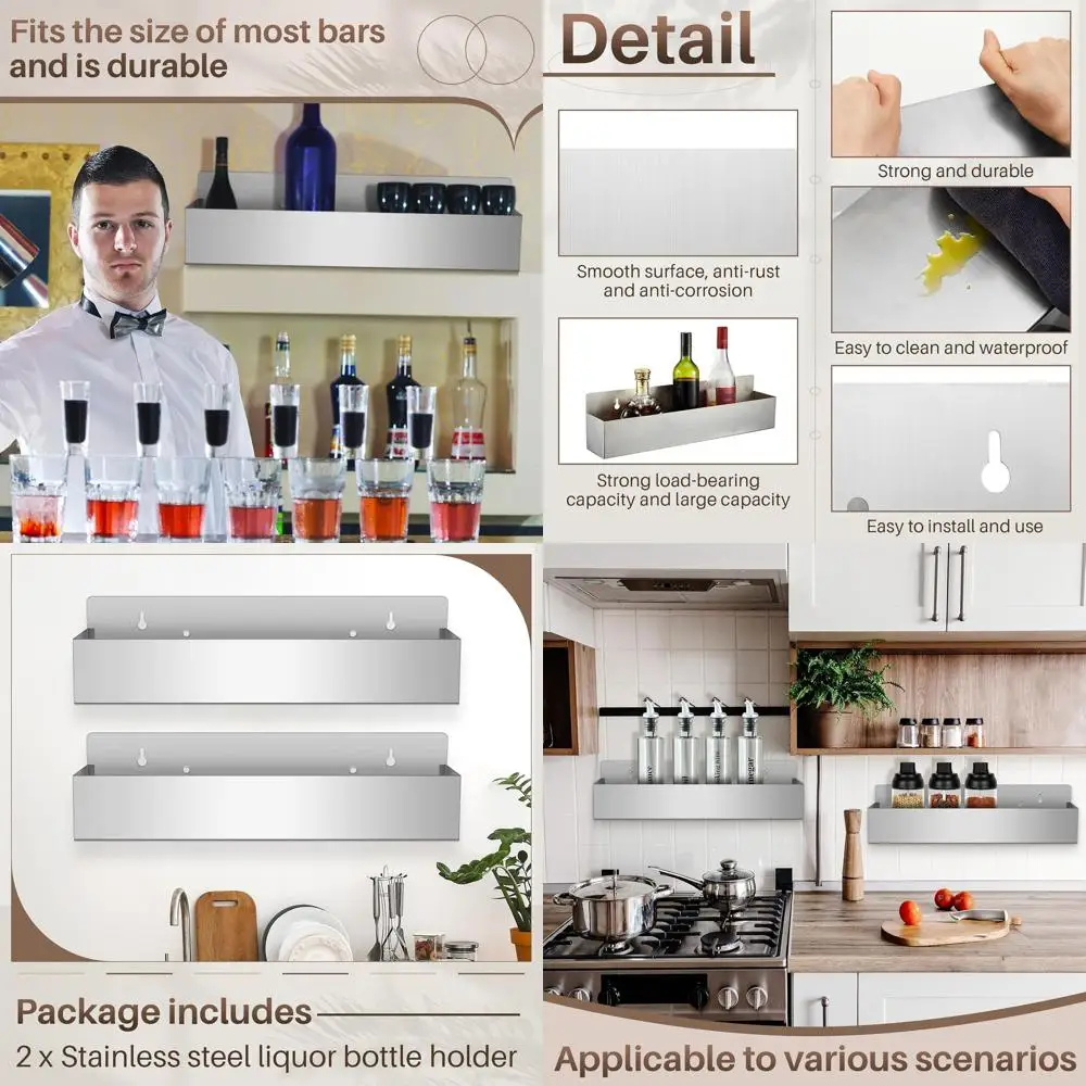 

Stainless Steel 22 Single Speed Rail Liquor Bottle Holder, Wall-Mounted Drink Shelf for Bars, Silver