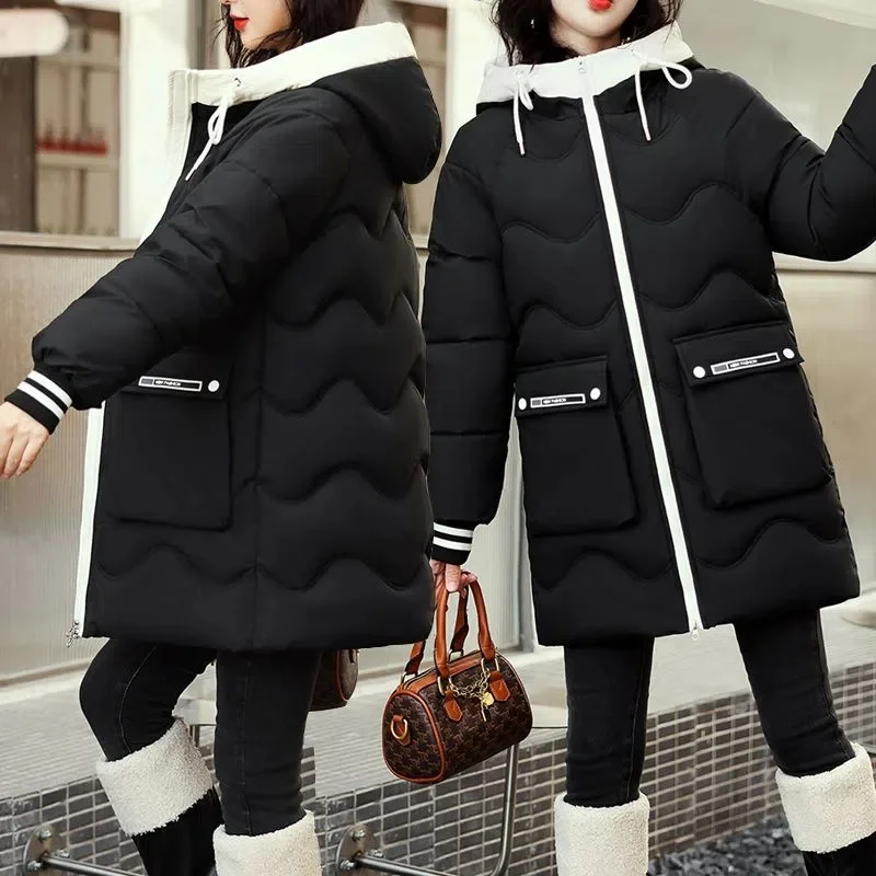 Women Parkas Down Cotton Padded Jacket 2022 New Winter Jacket Warm Thick Long Coat Korean Loose Hooded Parkas Female Outwear