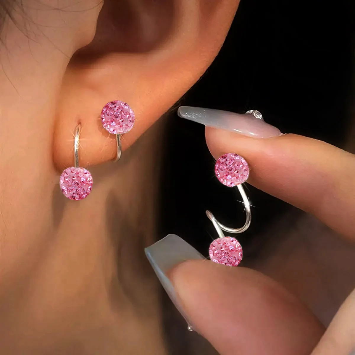 مبهرج بيان الموضة S6 برأسين الماس الملون الكرة المسمار وأقراط مع شريط حلزوني الشفاه ثقب المجوهرات #4