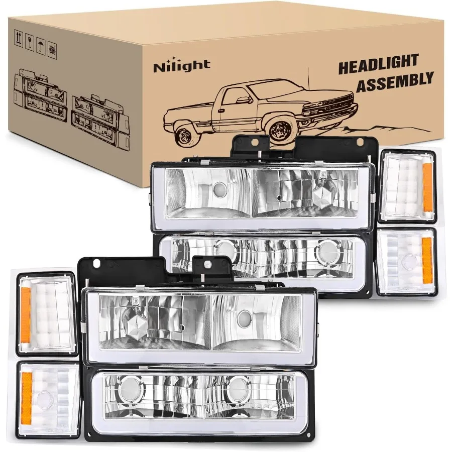 LED Headlights Assembly with DRL for Chevrolet Silverado 1500 2500 3500 19941998 Tahoe C10 CK Suburban Side Marker Light Includ