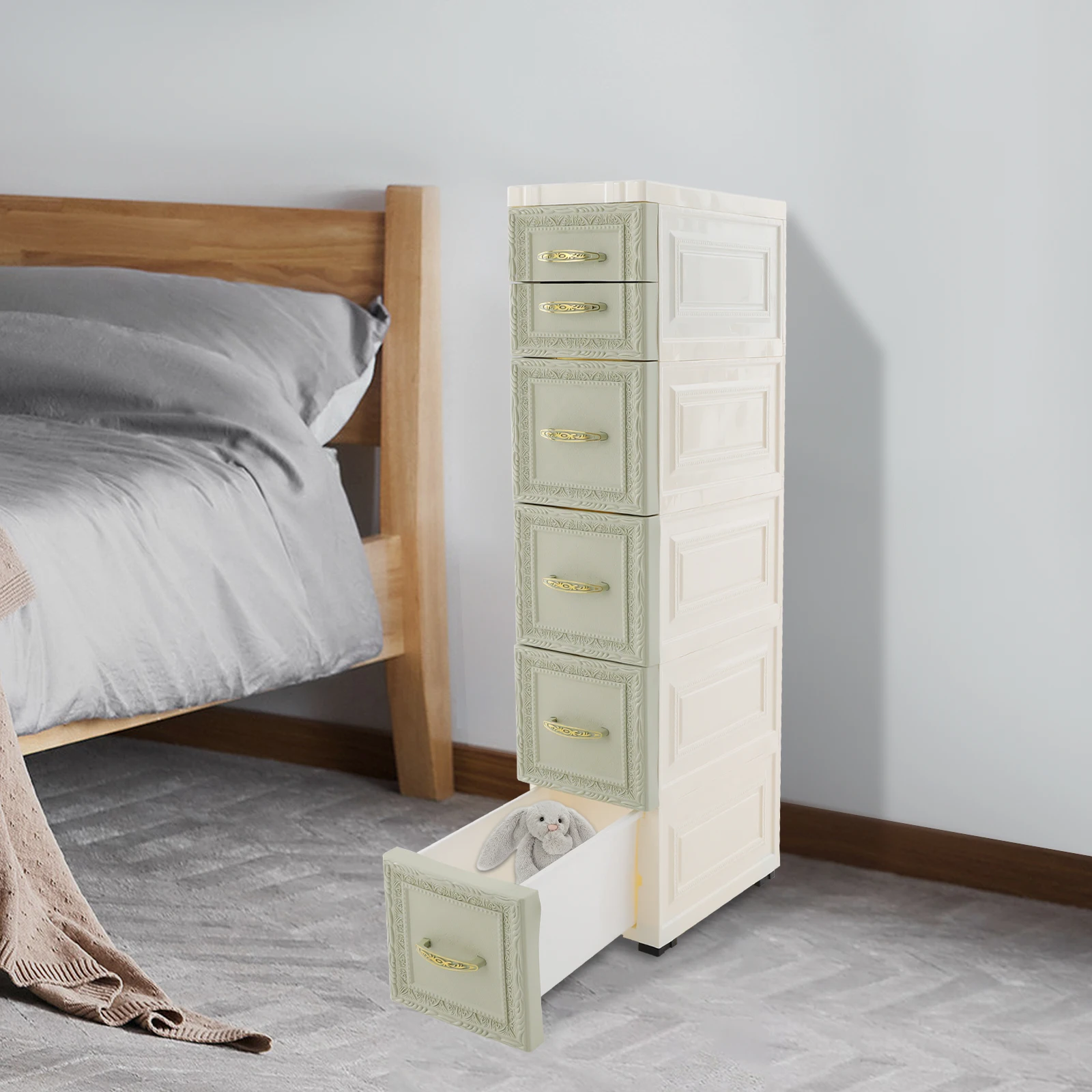 

Storage Cabinet with 6 Drawers, Makeup Organizer for Bathroom Bedroom, 3D Embossed Pattern, Freestanding Slim Storage Cabinet