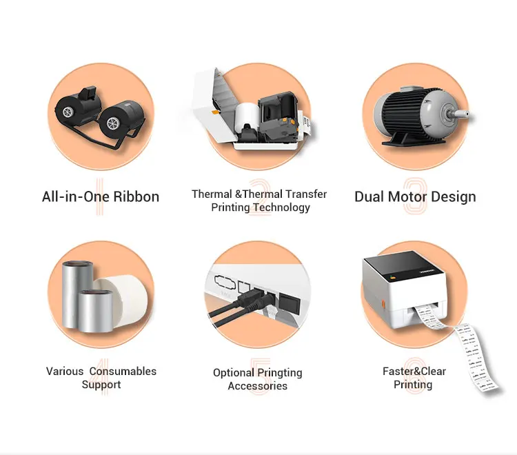 Factory Price Ribbon Label Printer 203DPI USB Thermal Transfer Label Printer Gold Silver PET Sticker Printer Support Various Tag