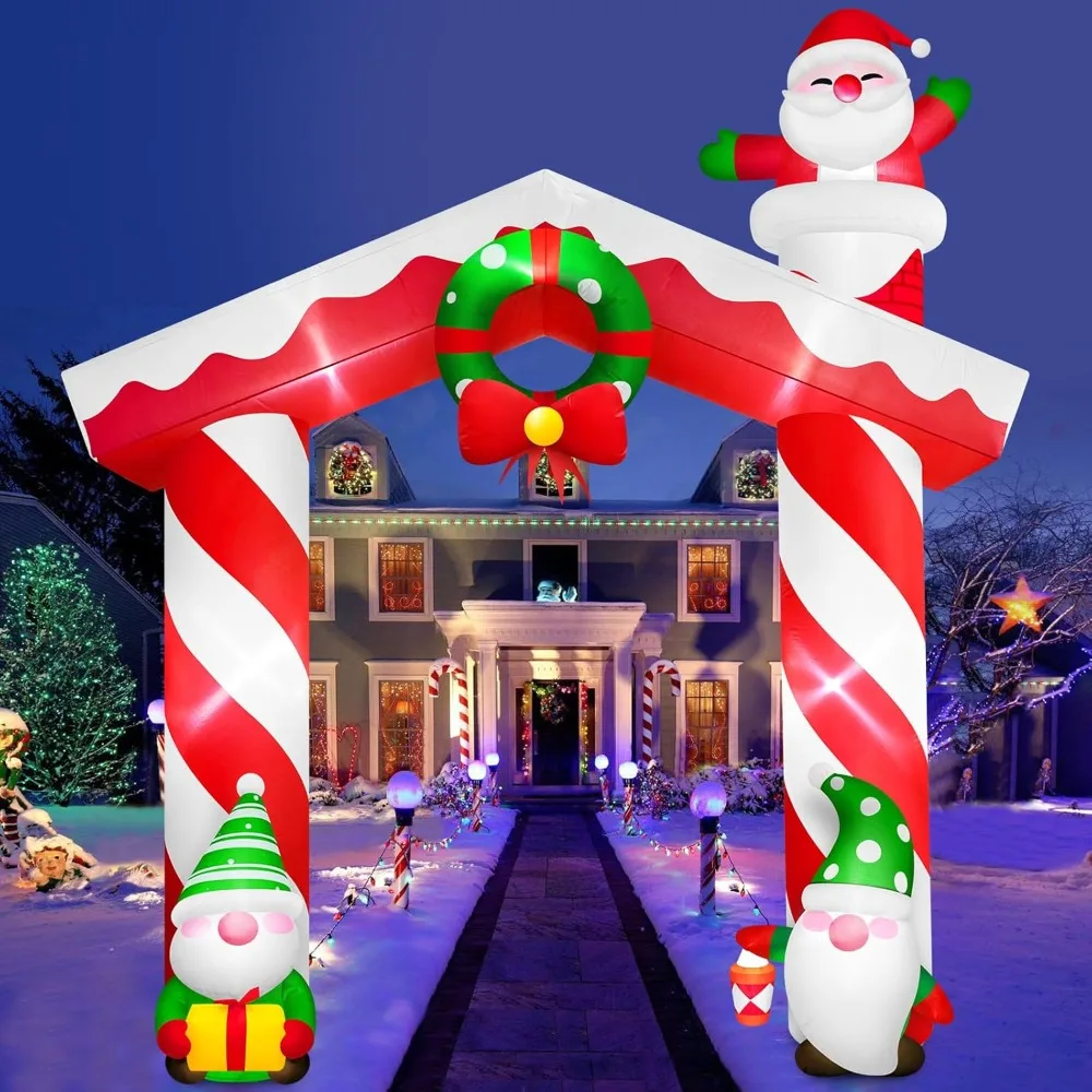 

10 FT Giant Christmas Inflation Archway Outdoor Decoration, Blow Up Yard Decorations with Gnomes & Santa Claus Built-in