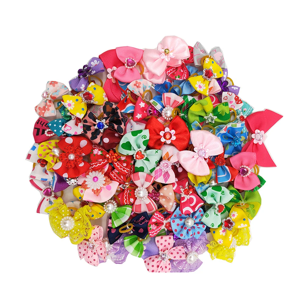

20 Pcs Pet Hair Bands Bowknot Elastic Dog Cat Hair Ties Stylish Pets Headwear Accessories Pet Supplies