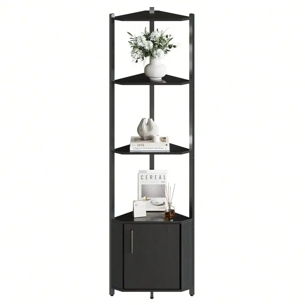 

CuisinSmart 5 Tier Corner Shelf With Wood Shelves,57" Tall Standing Shelf Organizer,Space Saving,Narrow Bookshelf With 1 Storage