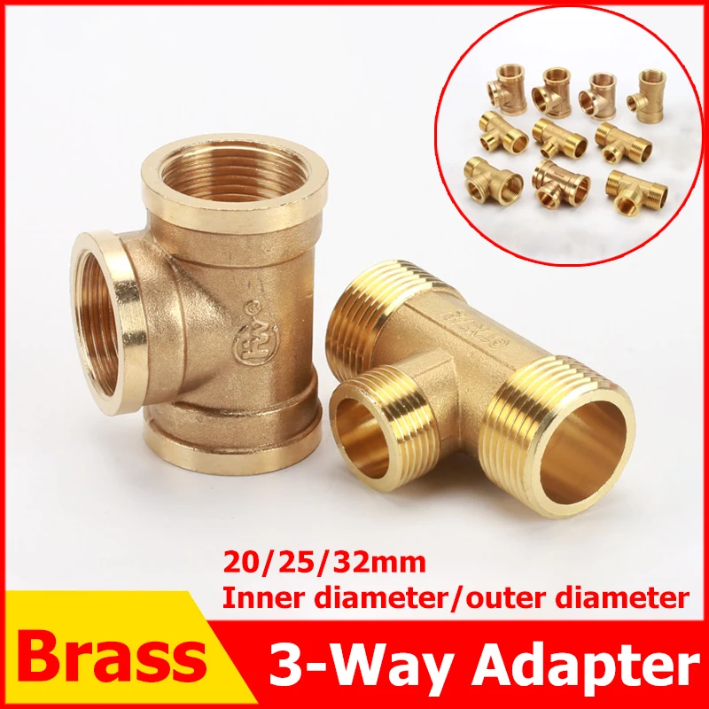 Pneumatic Plumbing Brass Pipe Fitting Male/Female Thread 20/25/32mm Tee Type Copper Fittings Water Oil Gas Adapter
