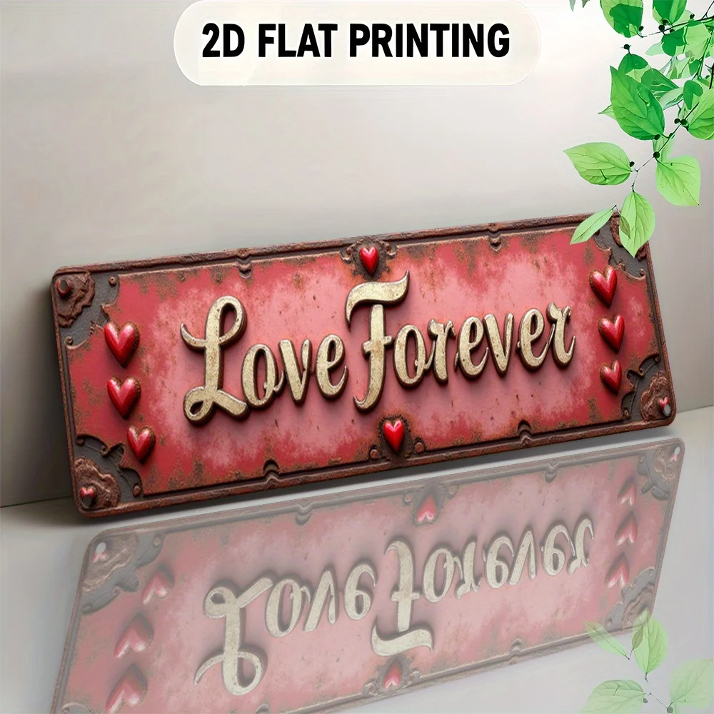 Vintage Distressed Red Heart Eternal Metal Wall Decor - European Style Aluminum Hanging Sign, Suitable for Office, Cafe