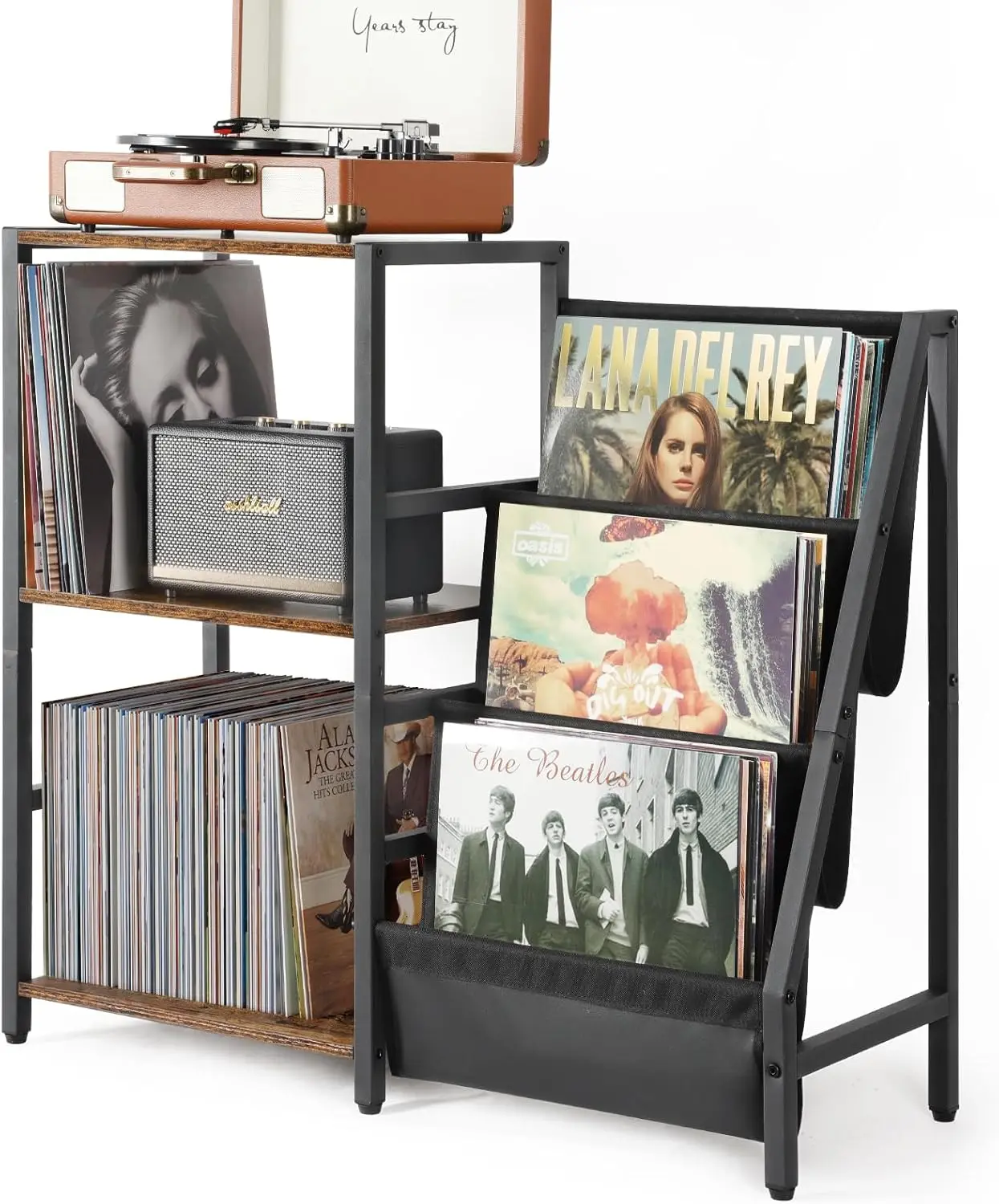 

3-Tier Record Player Stand with Vinyl Storage, Holds 200 Albums, End Table