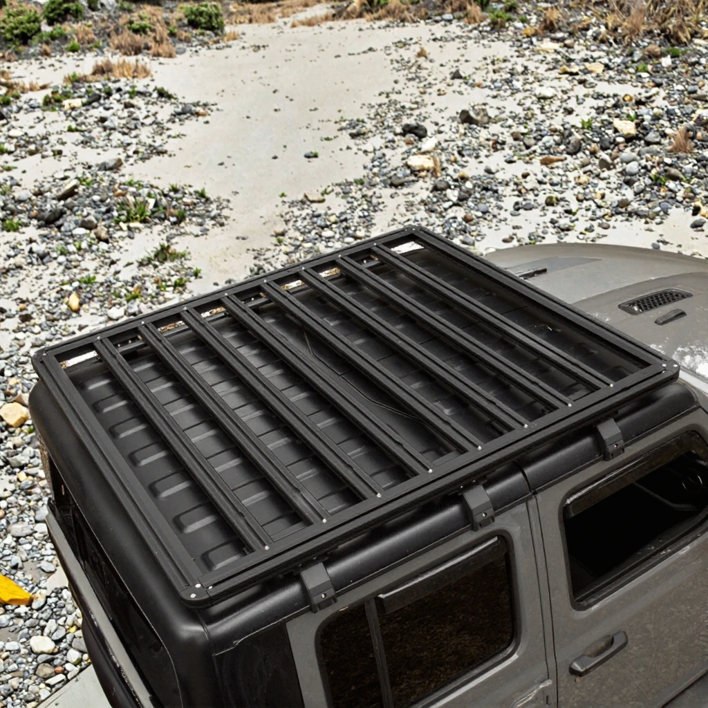 

Aluminum Alloy Roof Rack For Jeep Wrangler JL With 100kg Capacity-Roof Mount Cargo Carrier