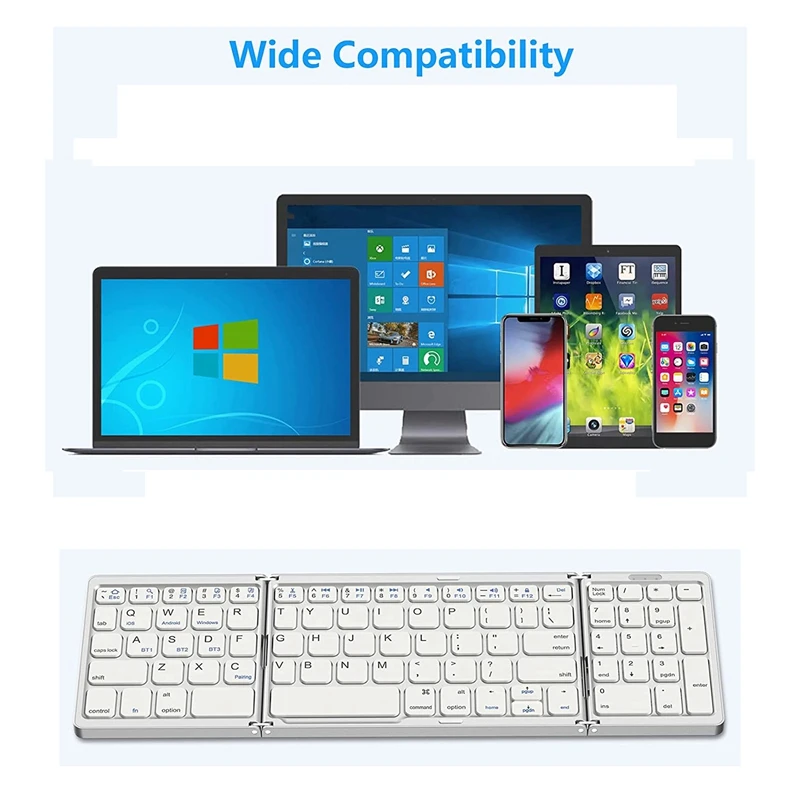 Foldable Bluetooth Keyboard, USB Rechargeable Wireless Keyboard For IOS, Android, Windows PC Laptop Smartphone