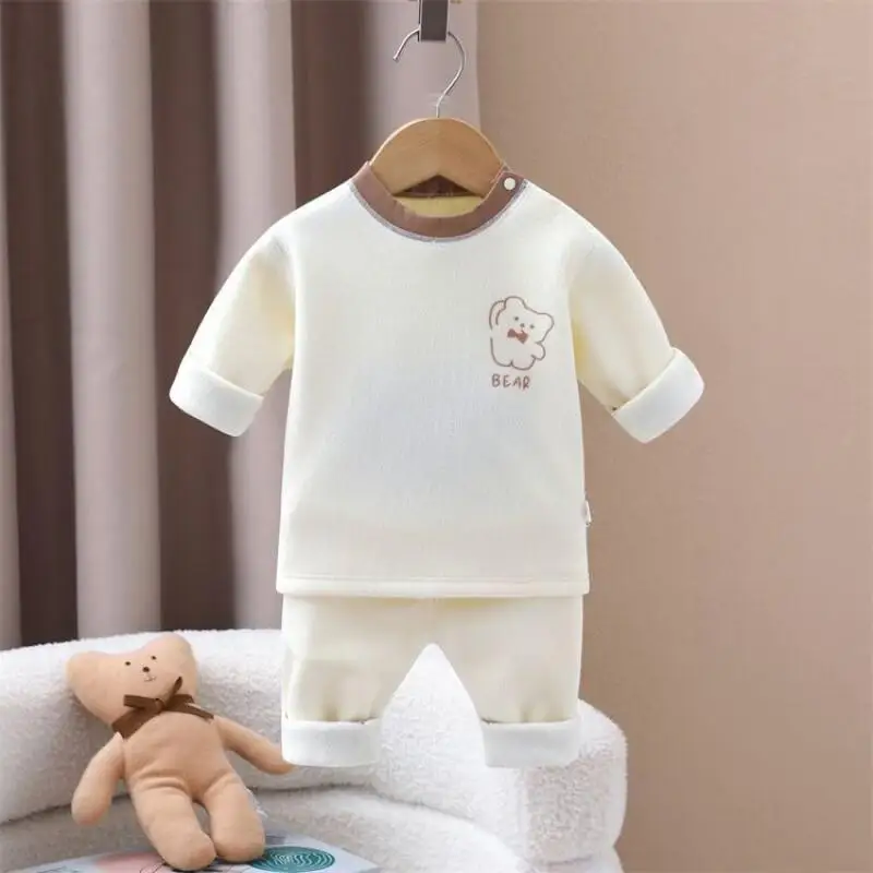 

Осенне-зимние пижамы и штаны для мальчиков и девочек, комплект нижнего белья с высокой талией и защитой живота, утепленная флисовая теплая домашняя одежда, детская одежда