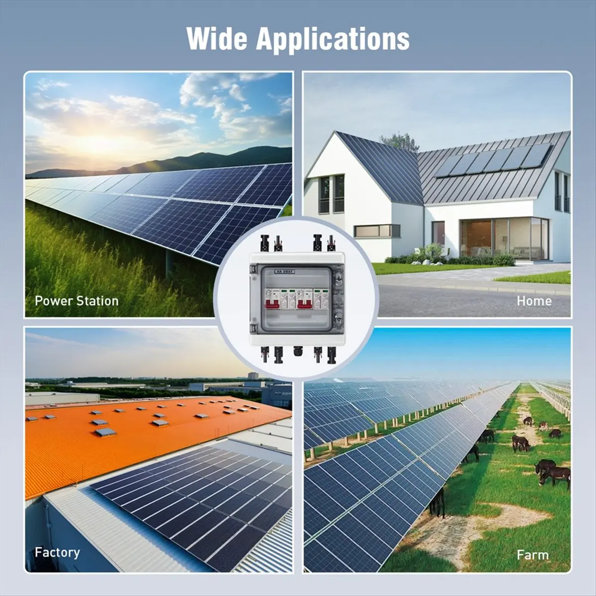 ABFS Solar Combiner Box with Multi-Layer Protection, Surge Protection PV 2 Input 2 Out DC40A Isolator Switch, IP65 Waterproof