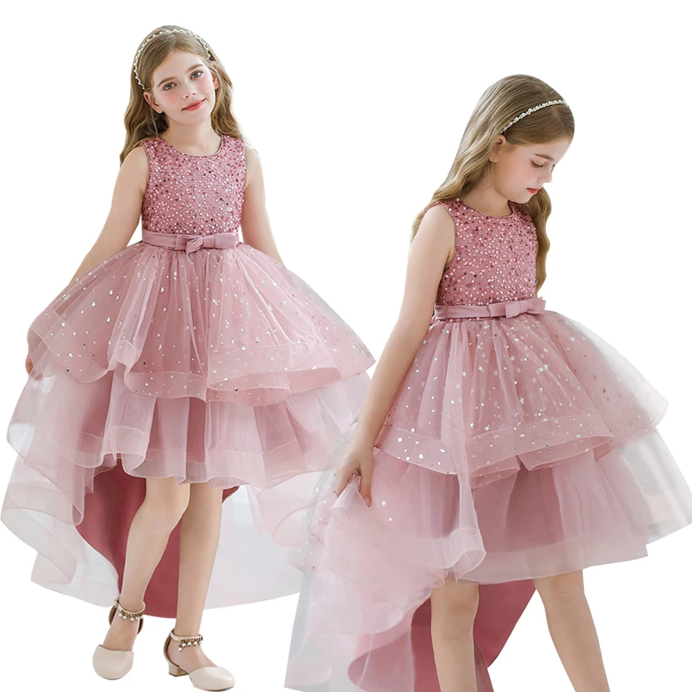 

Luxury Sequins Girls Party Dress 8-12Y Girl High Low Princess Dress One Piece Gown Fancy Birthday Party Elegant Festival Vestido