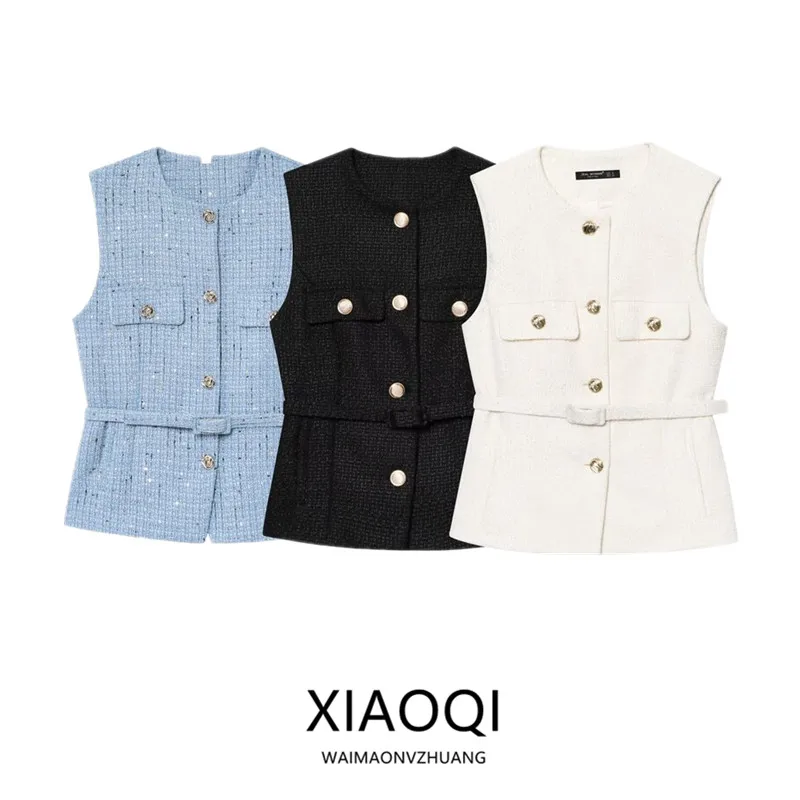 Spring 2025 Women's Vest New Arrival Belted Metallic Texture Classy 2025 Summer Regular Length Versatile Other Material 100%