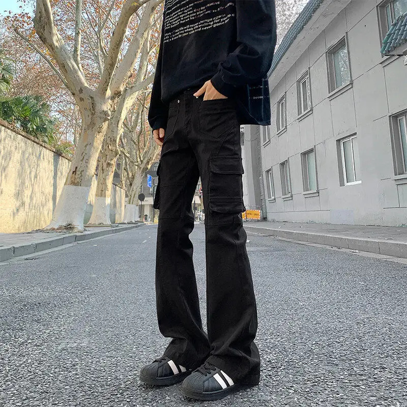 Cleanfit Slimming High-Rise Black Work Trousers Men's Spring Autumn American Style Multi-Pocket Slimming Micro-flared Knife P...