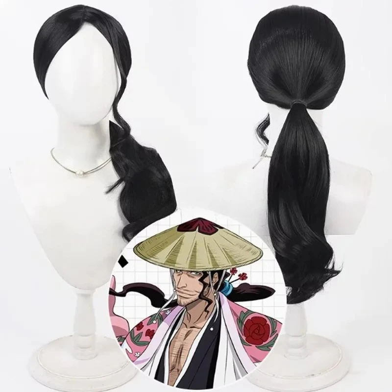 Peluca de Anime Kyoraku Shunsui, pelo sintético largo y rizado para cuero cabelludo medio, pelucas de Cosplay, peluca de fibra resistente al calor