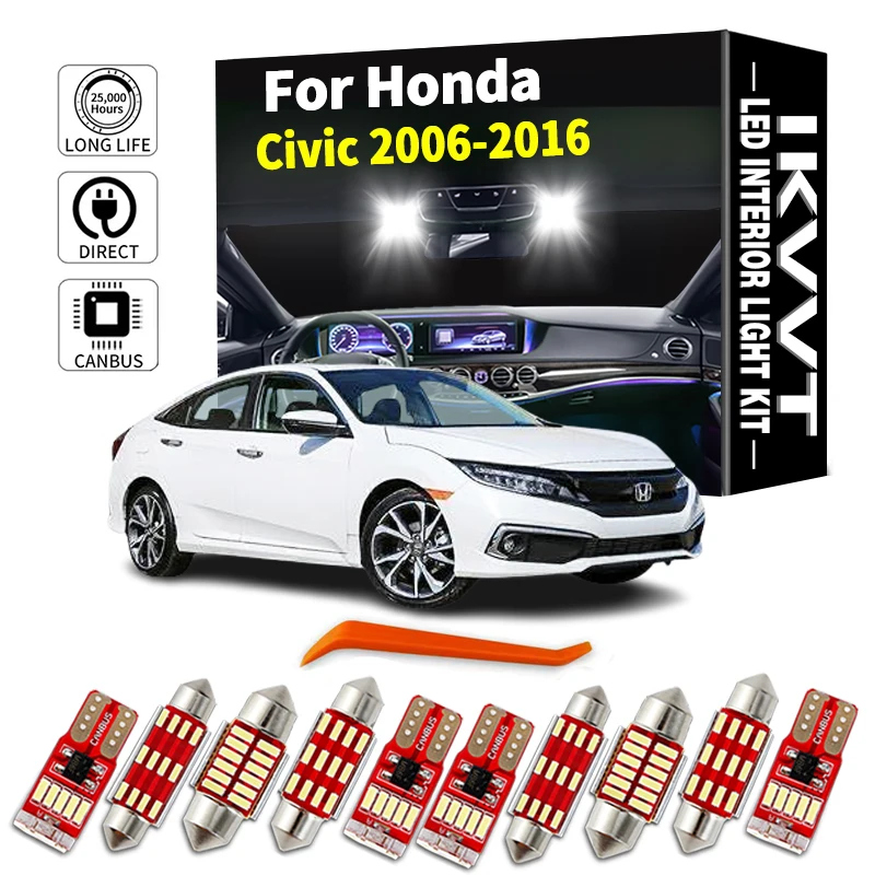 

IKVVT 8Pcs Canbus Car LED Interior Light Kit For 2006 2007 2008 2009 2010 2011 2012 Honda Civic Dome Map Trunk License Plate Lam