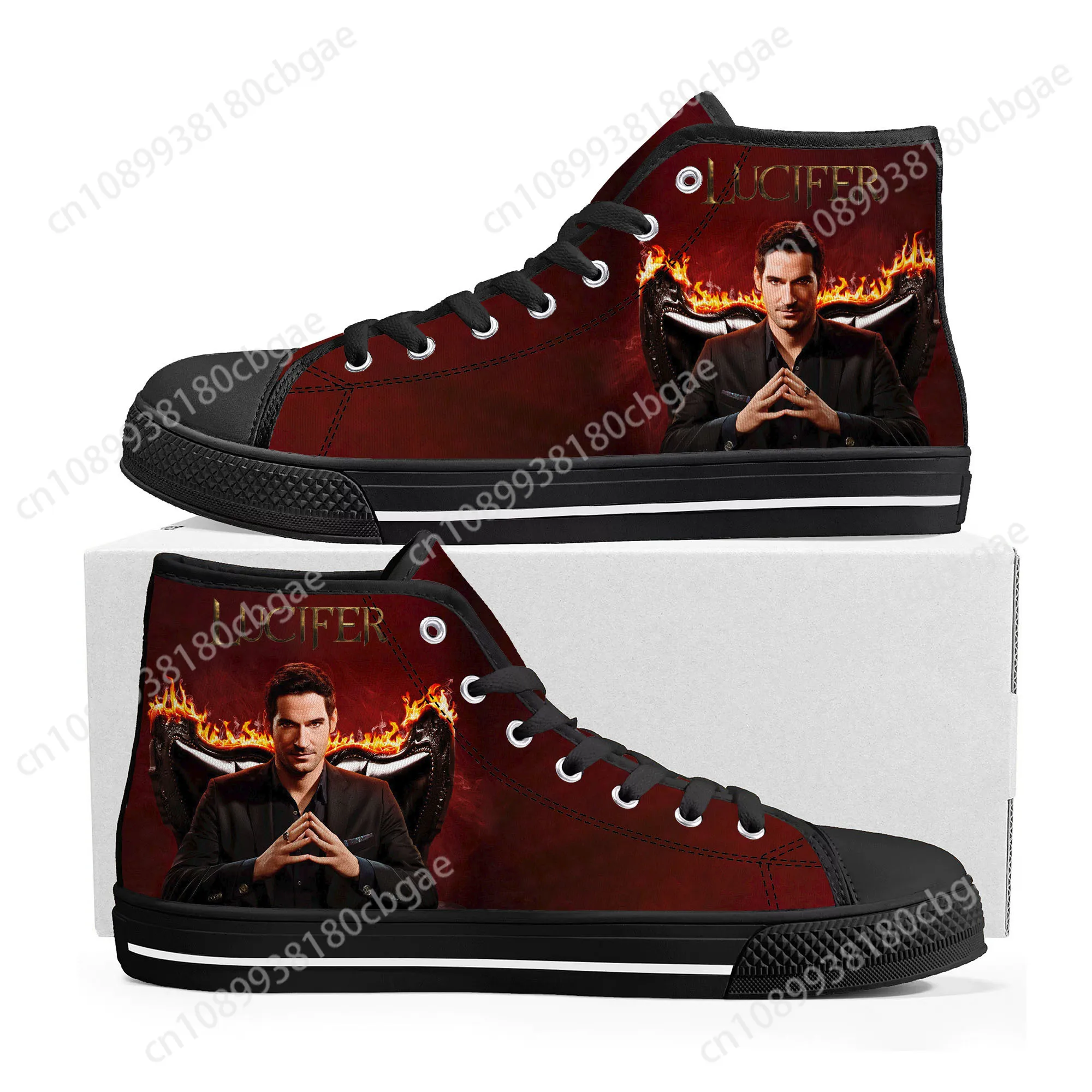 Lucifer High Top Sneakers Mens Womens Teenager High Tom Ellis Quality Canvas Sneaker couple Shoe Casual Custom Made Shoes