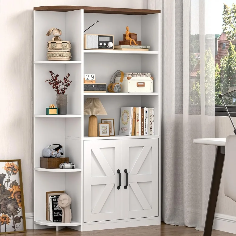 

Bookcase with Corner Bookshelf, Bookcase with Book Shelves and Cabinet Doors, Wood Bookshelf and Office Storage Cabinet