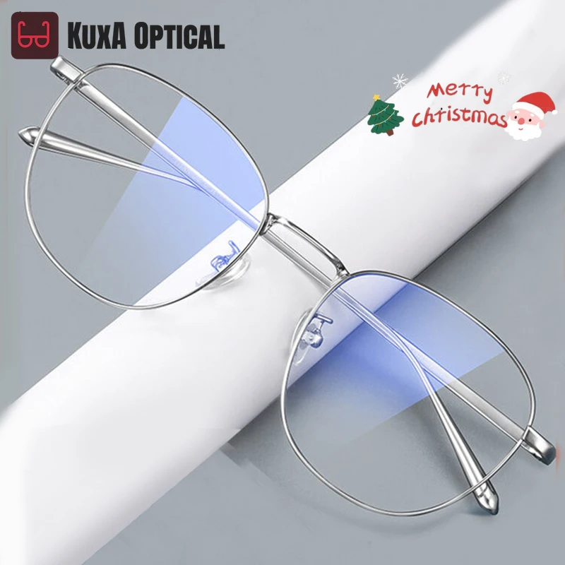 

KUXA женские и мужские очки в оправе, титановые овальные ретро-оптические очки по рецепту, близорукость, дальнозоркость, сверхлегкие очки, серебро, золото, очки