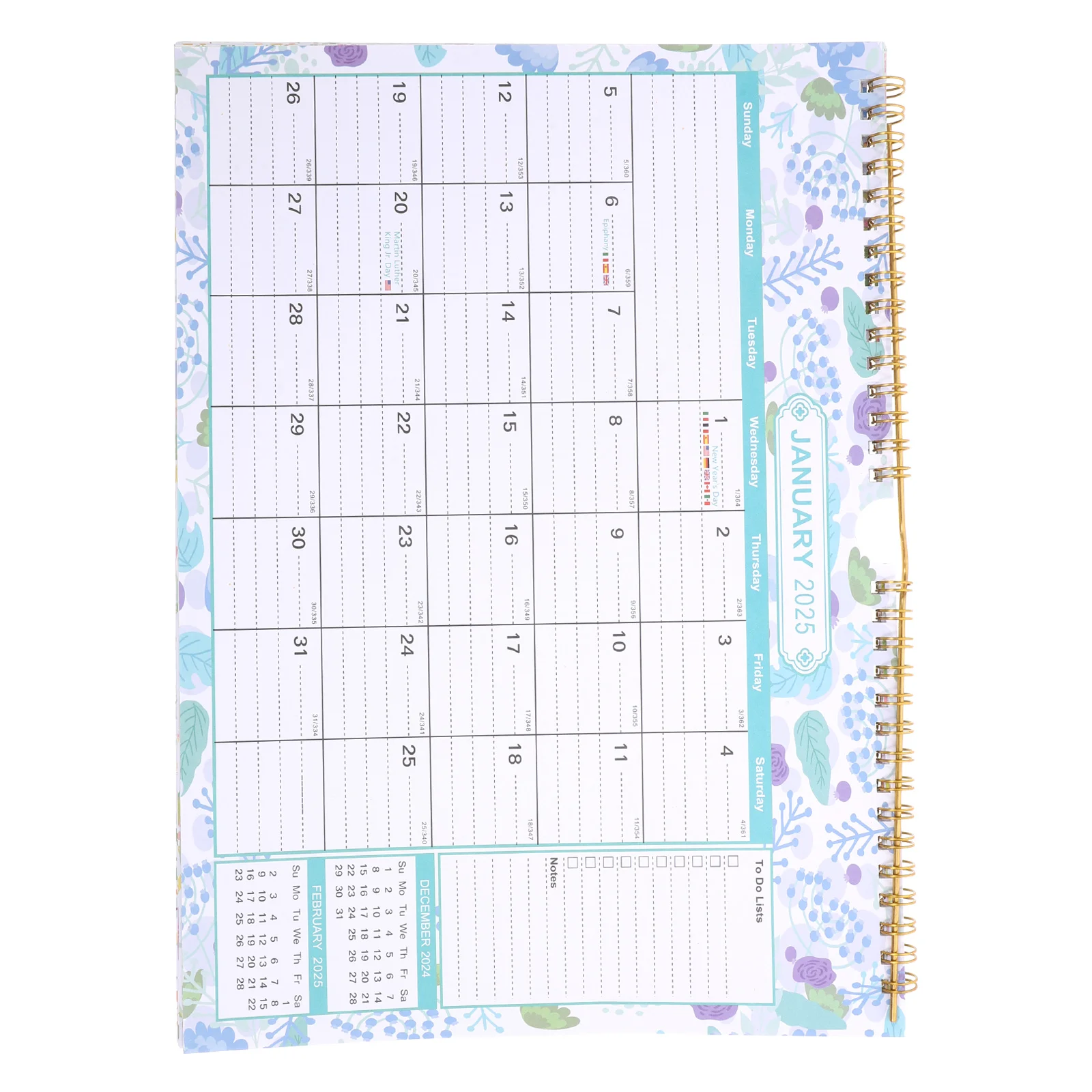 

2025 -2026 Calendar for Wall Spiral 18 Month with Large Blocks Planner