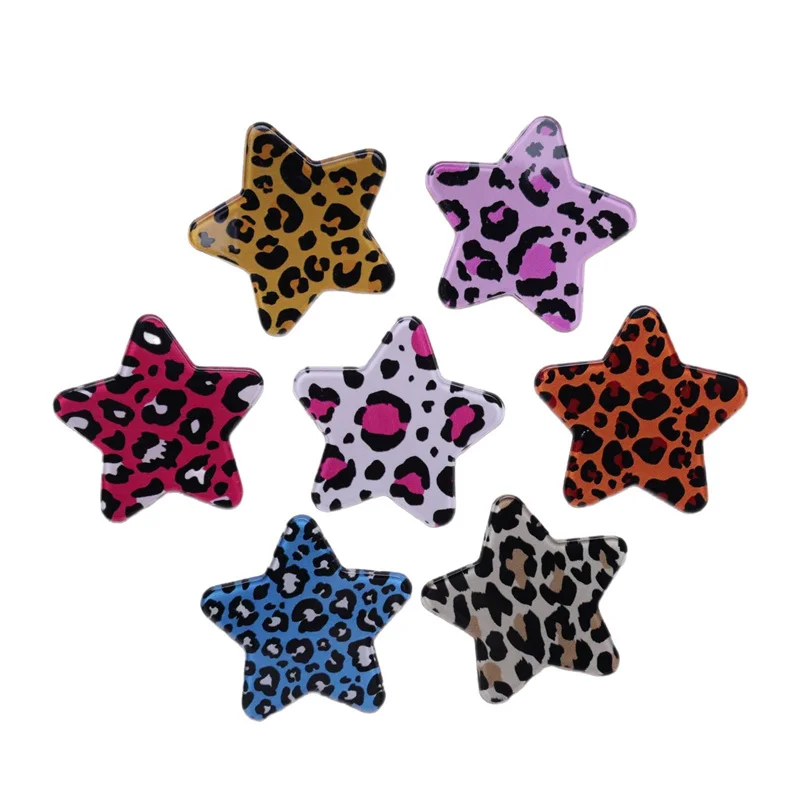 Wholesale 50pcs/lot 36mm color Leopard pattern print cartoon stars shape acrylic beads diy jewelry garment hair accessory