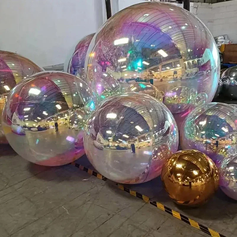 Bolas de espejo de poli iridiscentes inflables gigantes, esfera de espejo inflable, globo metálico para decoración de escenario de boda y fiesta