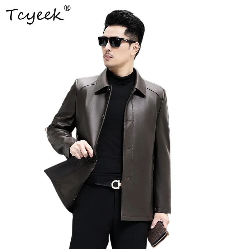 

Tcyeek Верхний слой из коровьей кожи со съемным пухом и внутренней подкладкой Осень-зима Высококачественная модная мужская куртка из натуральной кожи с лацканами 가죽 자켓