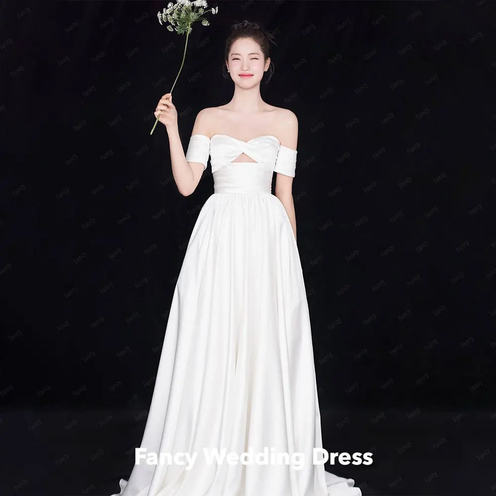 

Fancy Fairy Soft Tulle A Line Korea Wedding Dresses Short Sleeves Sweetheart Floor Length Bridal Gowns Photoshoot Mariage