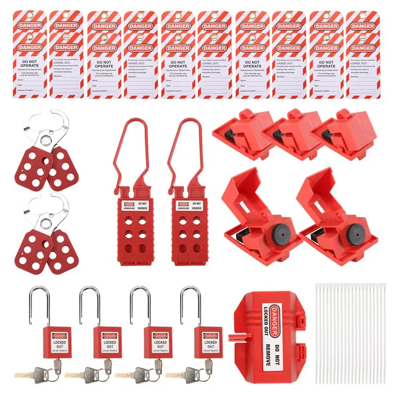 ELECT-Lockout Tagout Kit, Electrical Loto-Kit With Circuit Breaker Lockout, Lockout Hasps, Lock Out Tags Multi-Pole Breaker