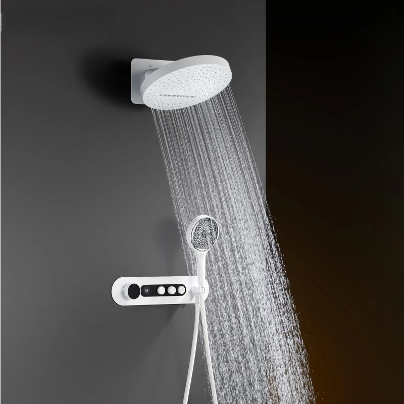 

White Embedded Wall Shower Thermostatic shower Concealed Waterfall Shower Digital Display Cold and Hot Hidden wall Shower Set