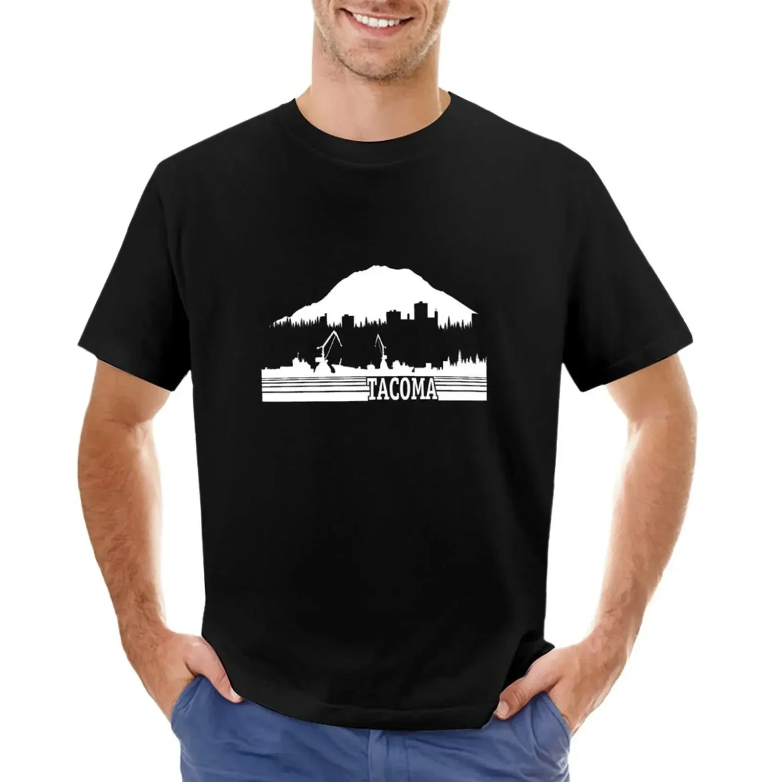 cute tops plain black t shirts men Tacoma WA Vintage Tee - 253 Retro Mt Rainier T-Shirt for a boy  COTTON  t shirt for men