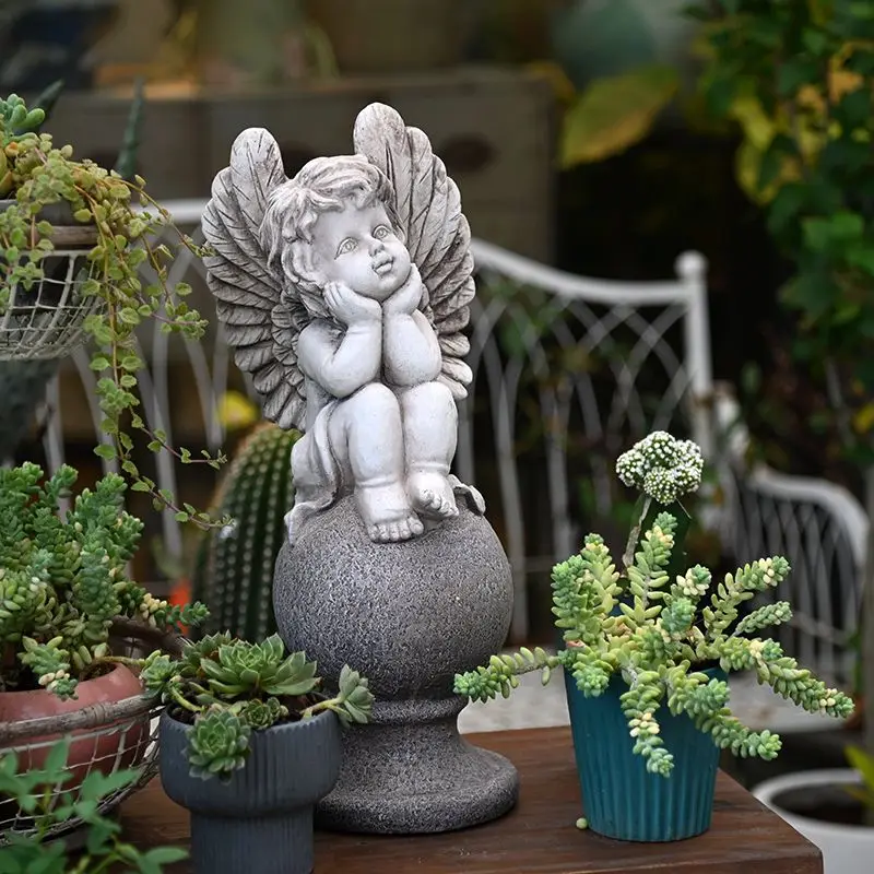 *Re Garden Decoration European Angel Ornaments Outdoor Cute Character Sculpture Garden Villa Courtyard Terrace Balcony Layout~