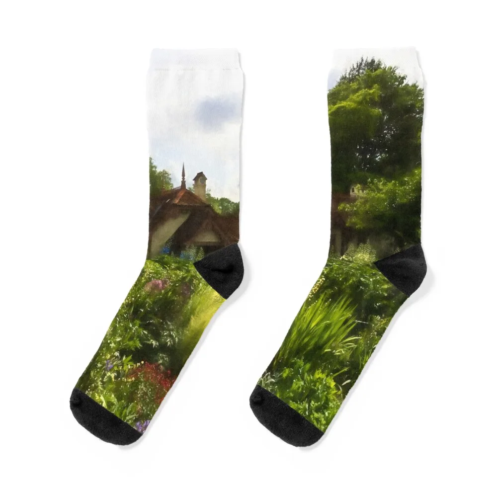 

English Cottage Gardens - Summer Green in Watercolor Socks FASHION designer sports stockings Woman Socks Men's