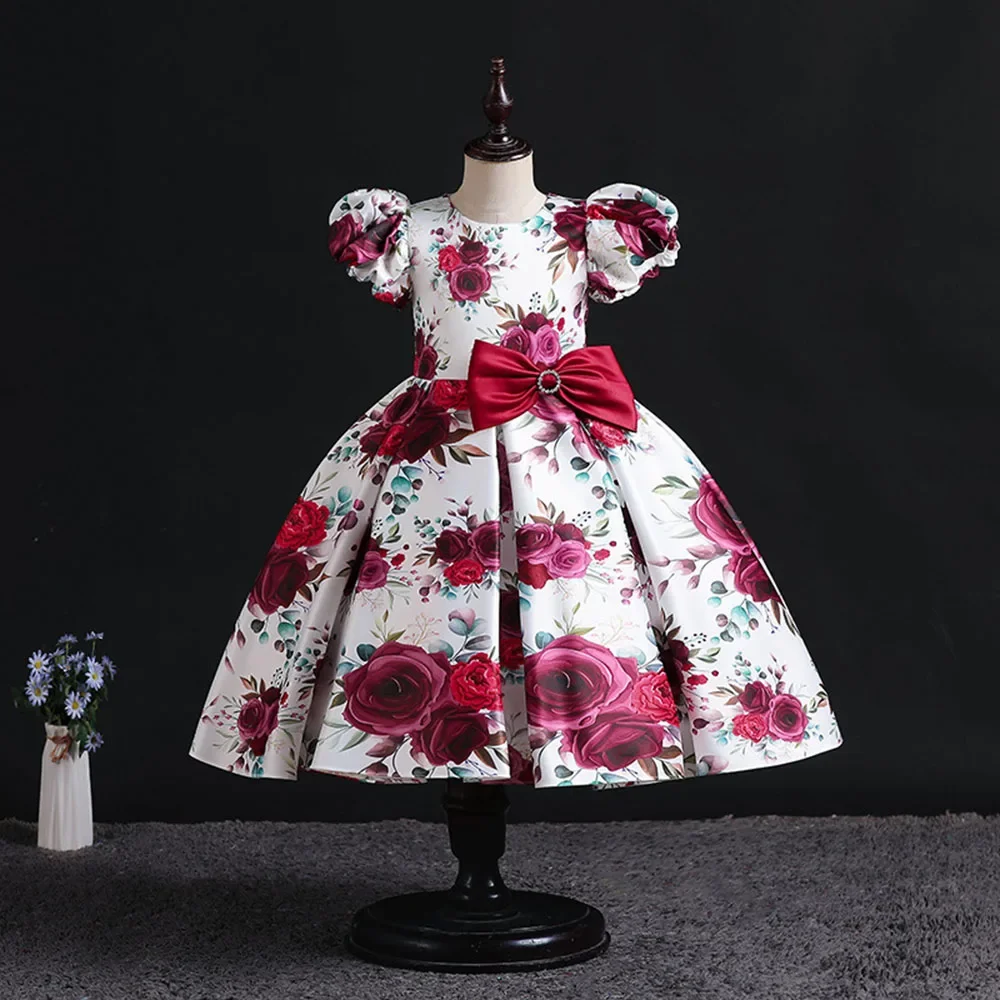 

Girls Dresses for Party Rose Floral Satin Children Holiday Dress Kids' Elegant Christmas Gown vestido niña 8 10 12 Years