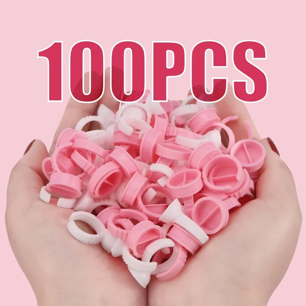 Anel de cola para cílios branco descartável, 100 peças, suporte de copo, pigmento de tatuagem, ferramentas de extensão de cílios, acessórios de suprimentos para cílios