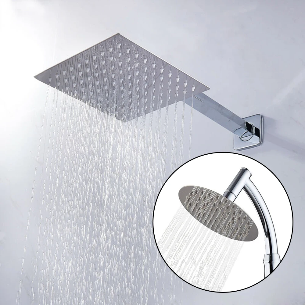 8 Inch Large Round/Square Shower Head Overhead Rainfall Chrome Stainless Steel Shower Head G 1/2 Connection Bathroom Accessories