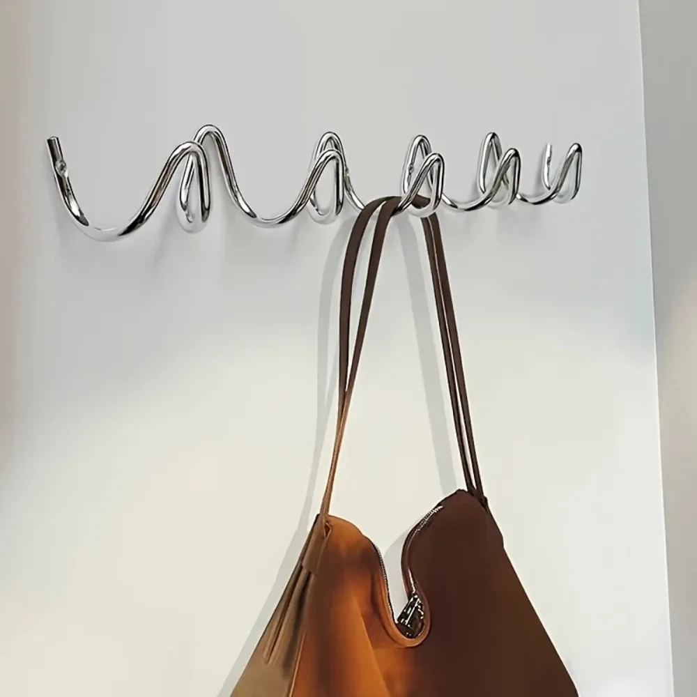 1Pc Creative Wavy Metal Wall Hook Silver Black Coat Rack Wall Mounted Hanger for Entryway Hotel Home Decor