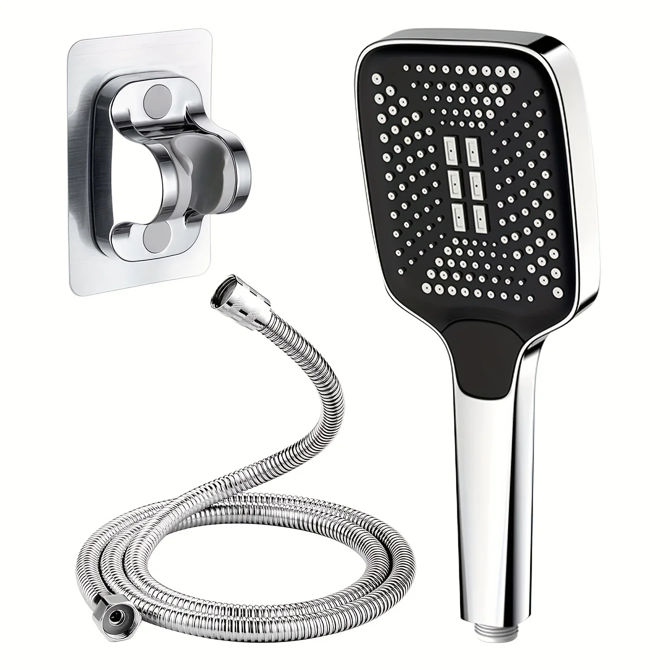 

3pcs Square Shower Head, Multi Functional High Pressure Shower Head With 3 Modes, Daily Shower Spray With Holder & Hose For Bath