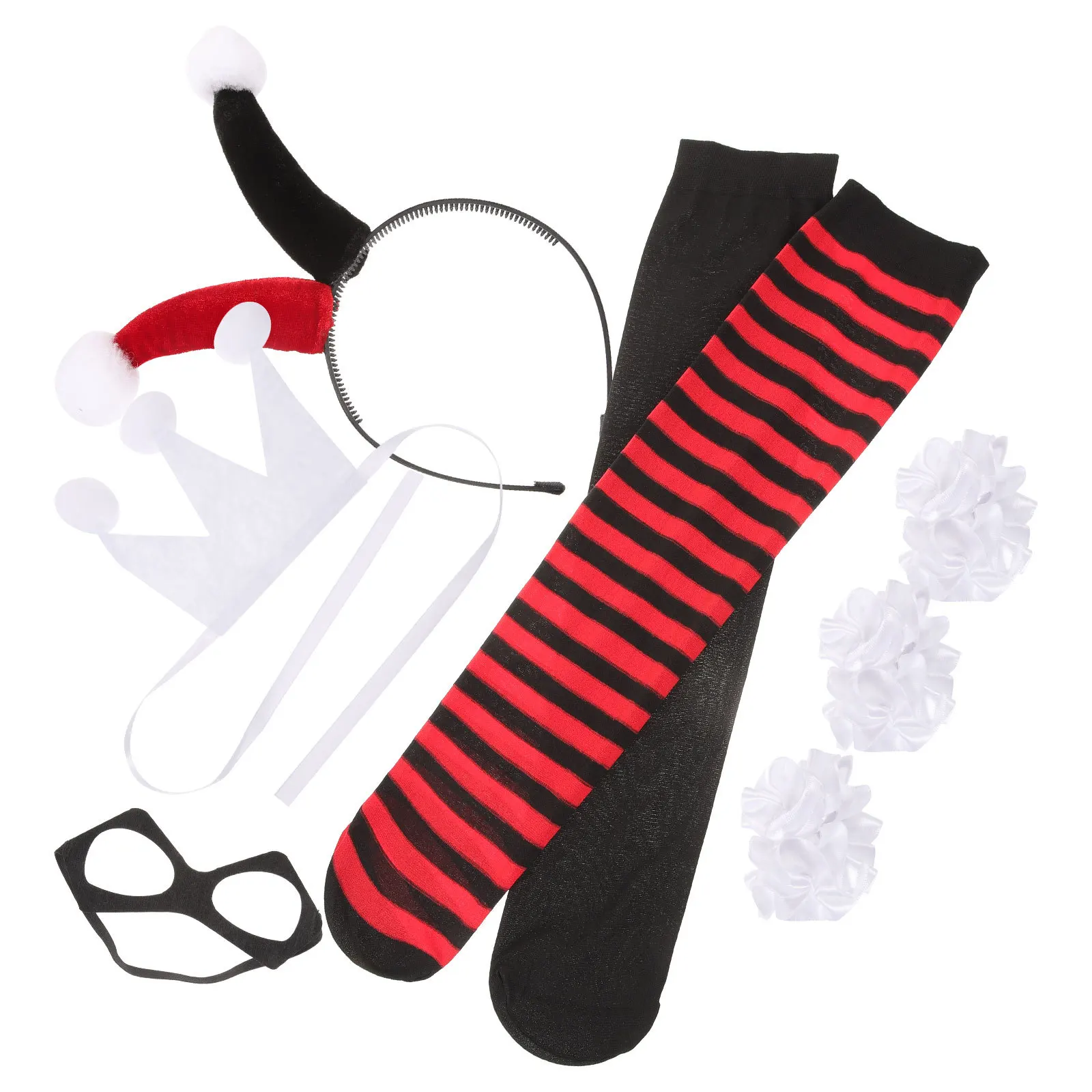 1세트 광대 의상 액세서리 머리띠 마스크 스타킹 천 소재 어린이 할로윈 파티 코스프레 소품 할로윈 의류