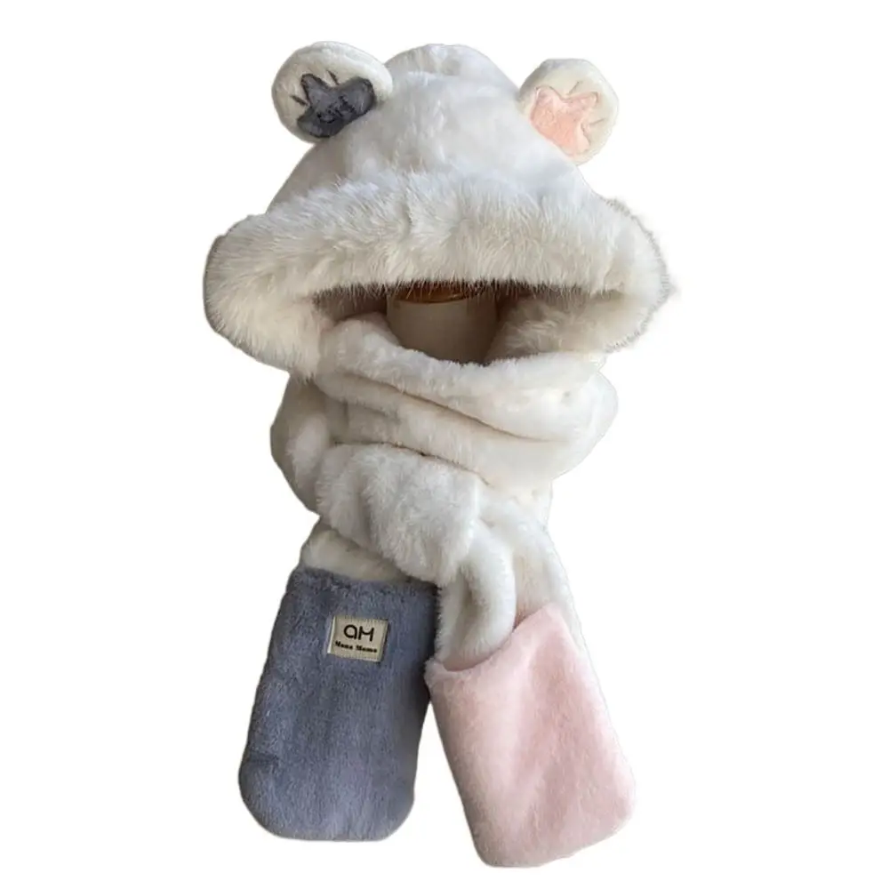 Sweet Ear Protection Scarf Cap Rabbit Ears Plush Thickened Cap Windproof Plush Scarf Hat Autumn Winter