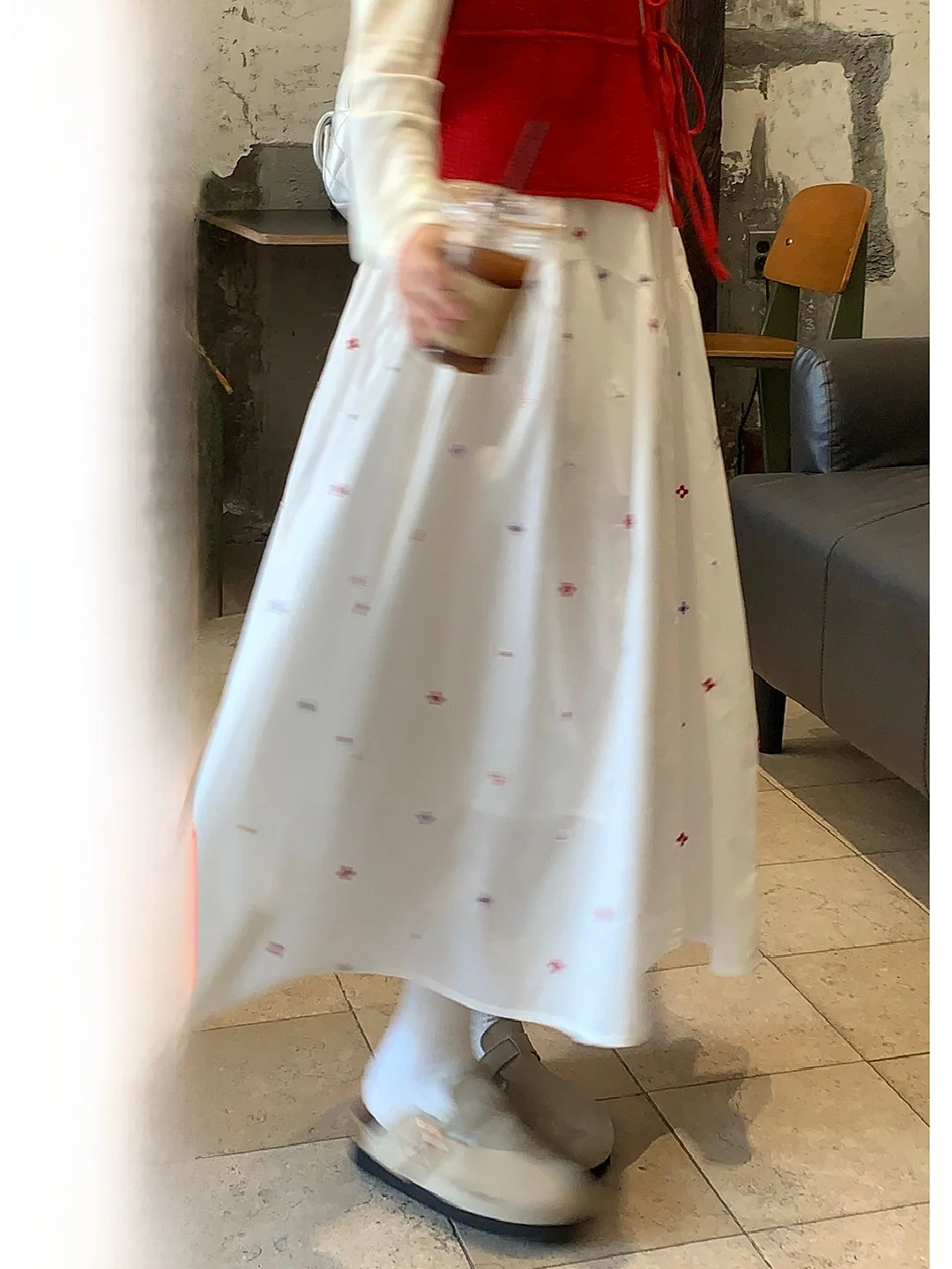 

Юбка А-силуэта с высокой талией и вышитыми цветами от Lu Xiaotuan Sweet Aosphere, универсальная, из хлопковой смеси, удобная