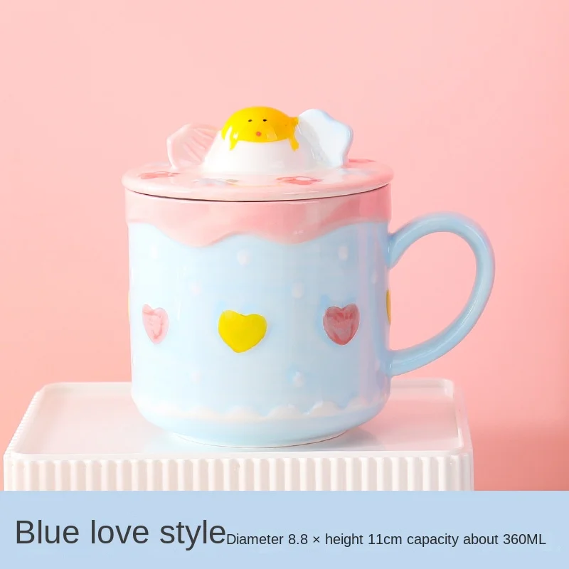 Ins Cute Cake Ceramic Mugs with Lid Hand Painted Strawberry Love Espresso Coffee Cups Breakfast Milk Cup Gift for Kids Girls