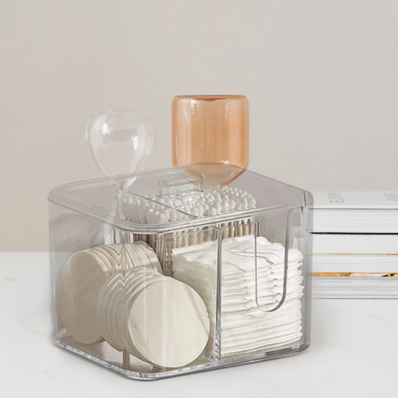 

Storage Box Cotton Swab Desktop Container Bathroom ganizer Pad Compact Space Saving Dust Proof Makeup Balls
