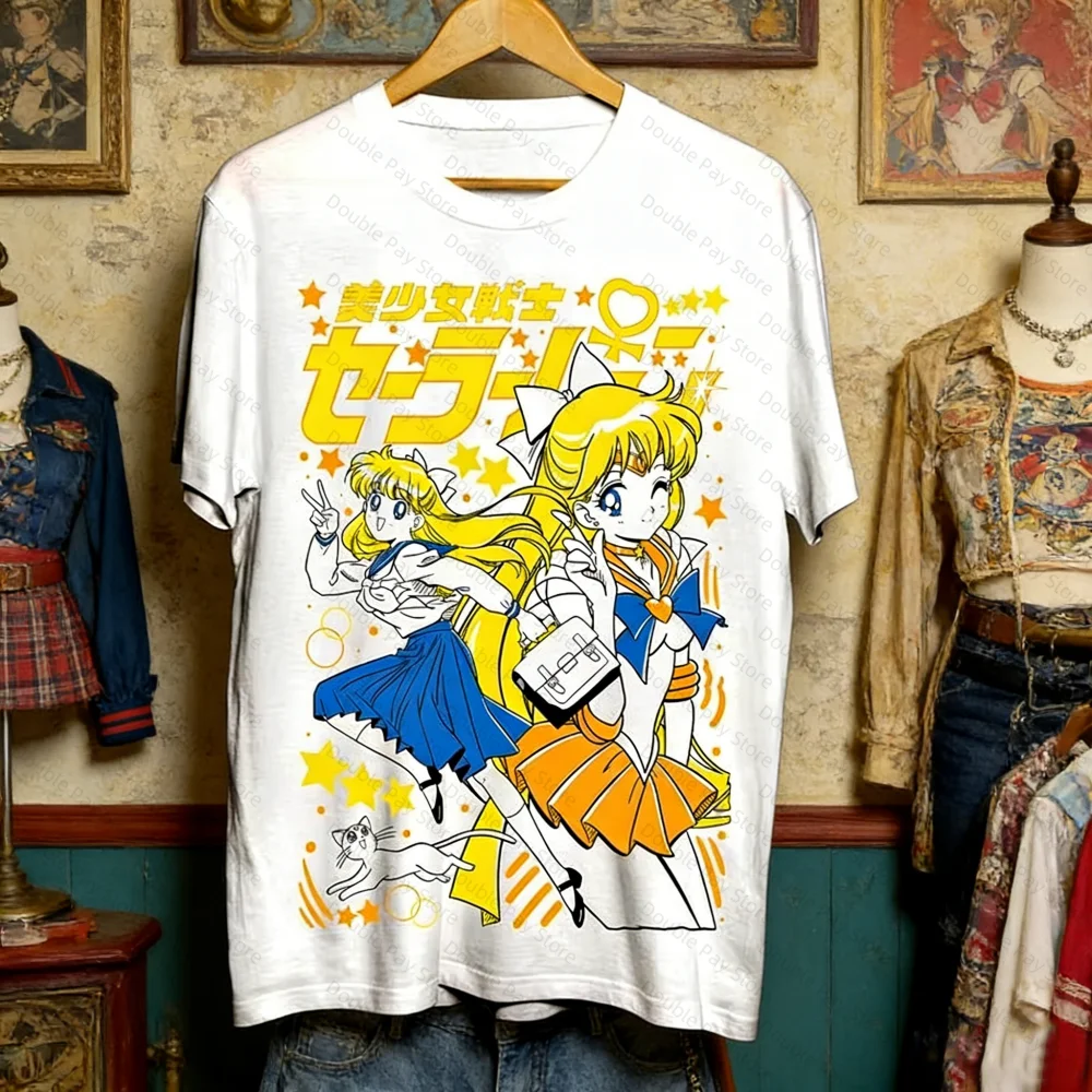 Camiseta de Anime Sailor Moon Sailor Mercury, Camiseta con Gráficos de Manga Japonesa, Ropa Casual para Hombre y Mujer, Camisetas para Hombre, Camisetas para Mujer