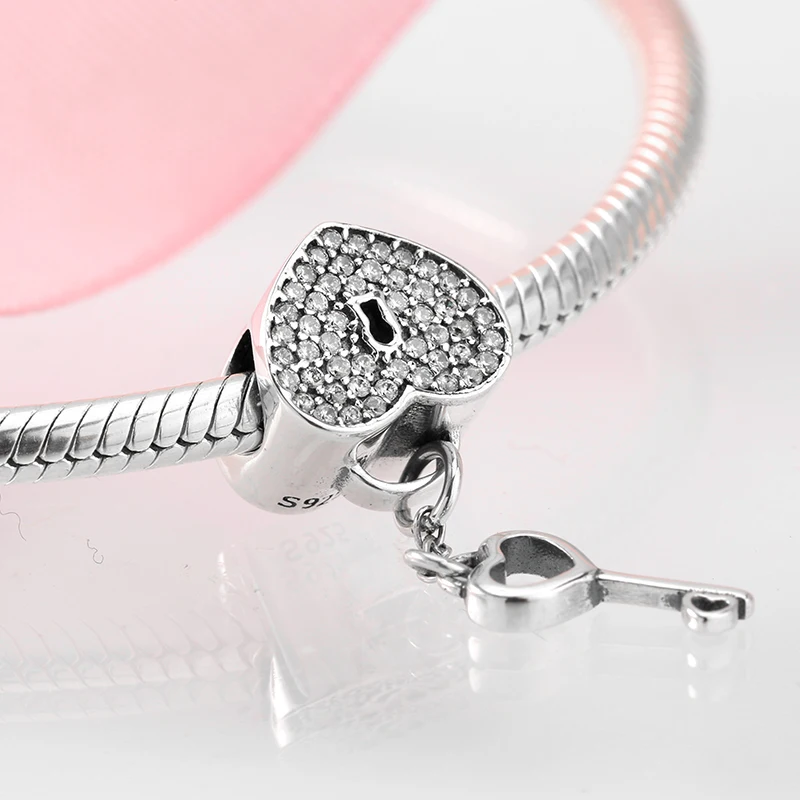 925 Sterling Silver Classic Love Key Lock Pendant Charm Bead Fit Original Bracelet DIY Accessories