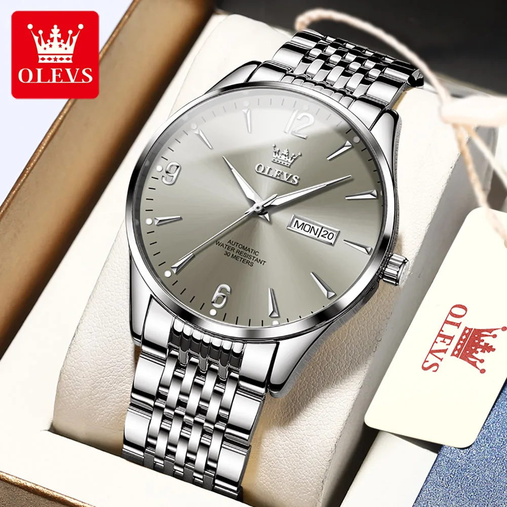 OLEVS 9928 reloj mecánico de lujo para hombres luminoso impermeable Original marca superior reloj de pulsera calendario relojes de negocios para hombres