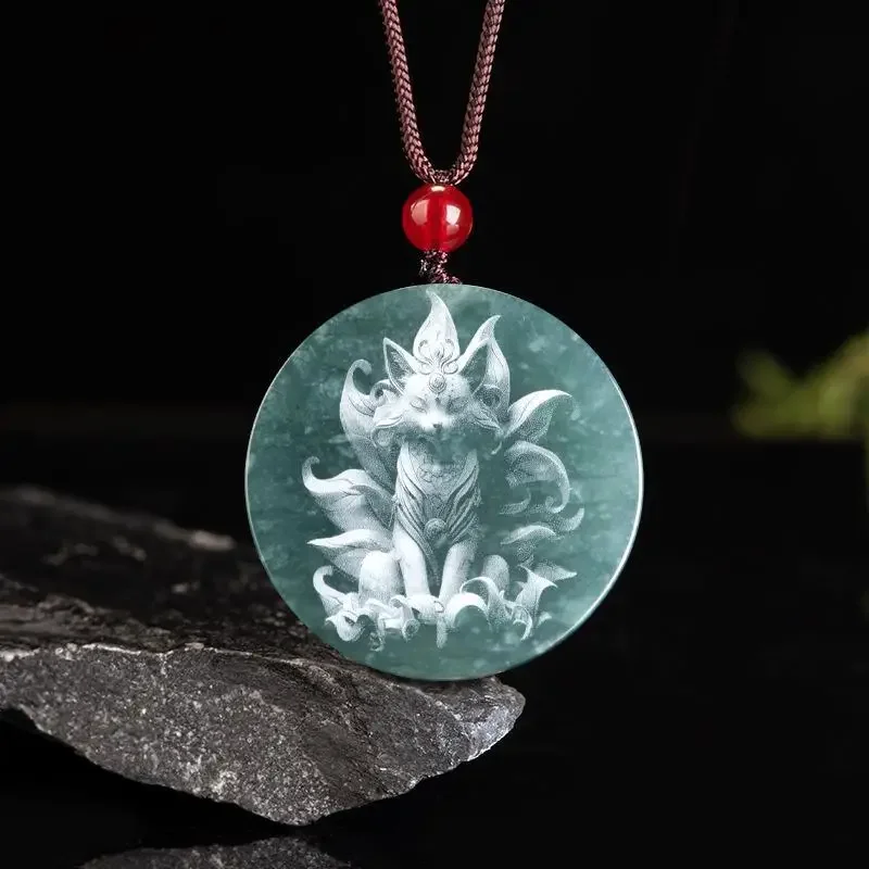 Natural jadeite azul sombra de água escultura guanyin buda dragão gelo pingente requintado luxo masculino e feminino colar mascote