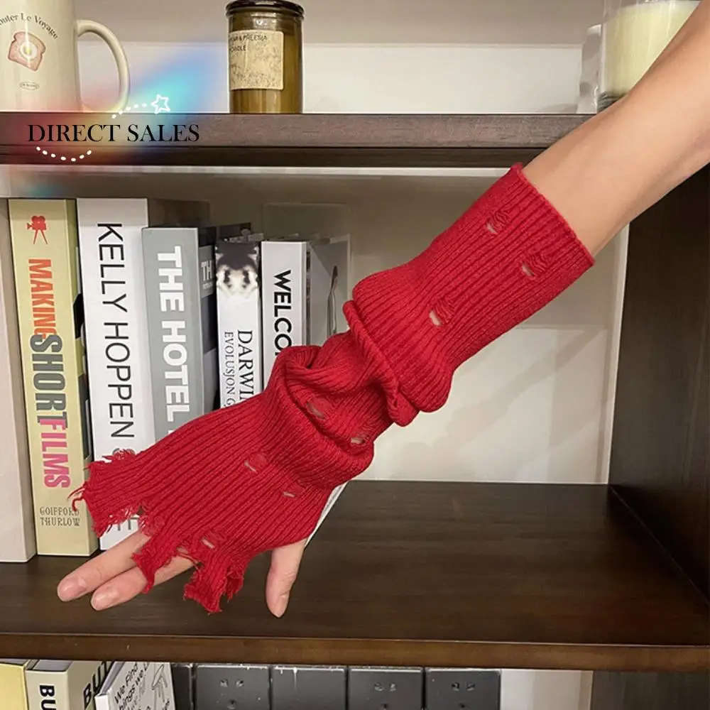 

Чехол на руку, эластичные перчатки для субкультуры, манжеты на запястьях, ажурные нарукавники без пальцев Y2K, красочные рваные вязаные рукава в стиле панк, Лолита